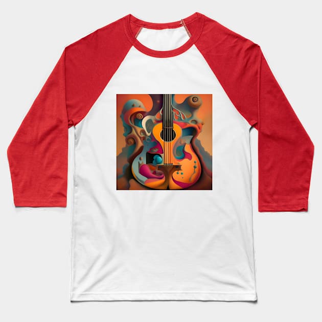 Surrealistic Guitar Abstract Landscape Baseball T-Shirt by Whole Lotta Pixels